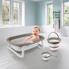 7273 KATLANABİLİR ÜÇLÜ BEBEK BANYO SETİ STONE GRİ