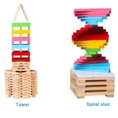 150 Parça Ahşap Yapı Blokları Seti - Renkli