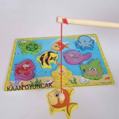 Ahşap Balık Tutma Oyunu 8 Parçalı (Yeşil)