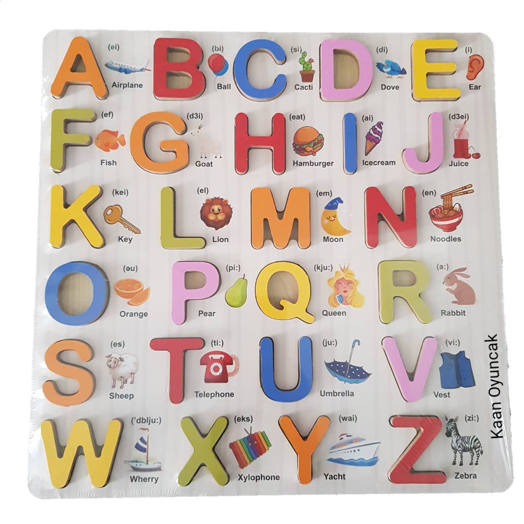 Ahşap Büyük Harf Alfabe Resimli 30*30 cm