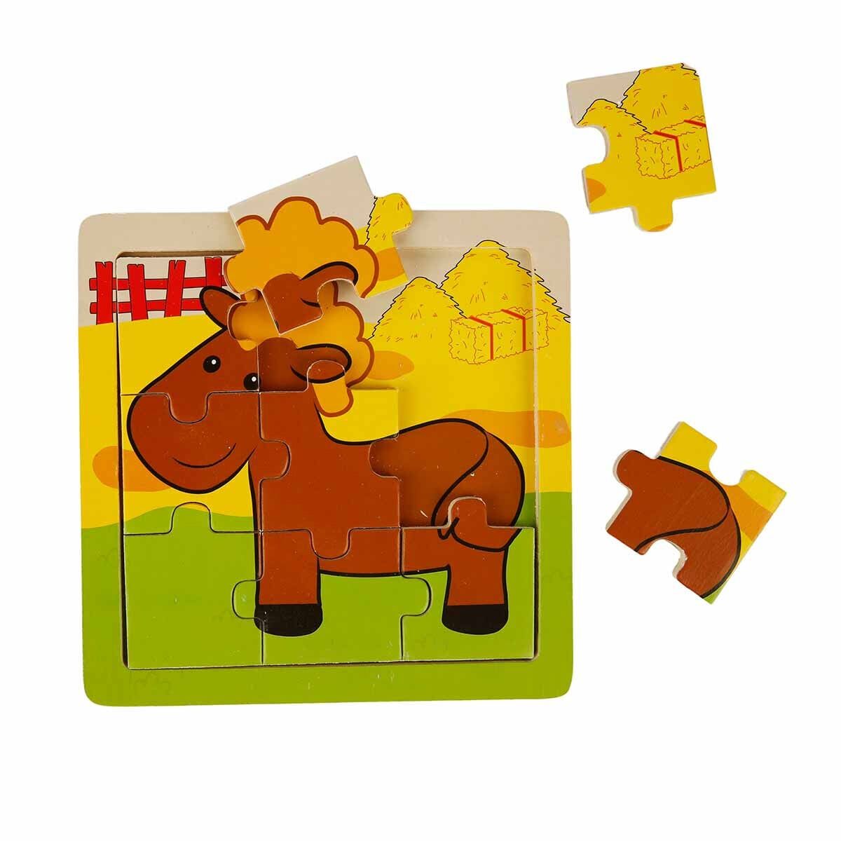 S00002907 WOODEN PUZZLE ANIMALS 9 PCS 3 AST