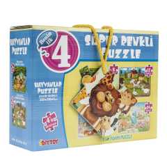 Hayvanlar 4'ü Bir Kutuda - Süper Renkli Puzzle