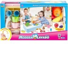 Modern Mutfak Çeşmeli Lavabo Set Mutfak Oyuncak Seti PEMBE