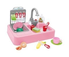 Modern Mutfak Çeşmeli Lavabo Set Mutfak Oyuncak Seti PEMBE