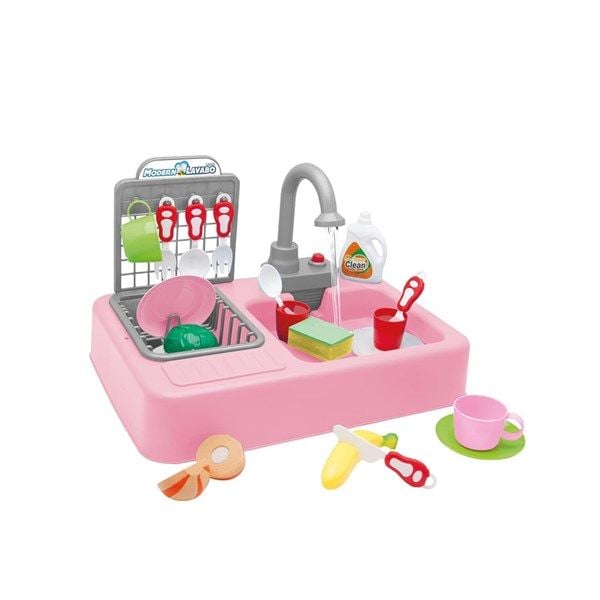 Modern Mutfak Çeşmeli Lavabo Set Mutfak Oyuncak Seti PEMBE
