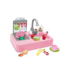 Modern Mutfak Çeşmeli Lavabo Set Mutfak Oyuncak Seti PEMBE