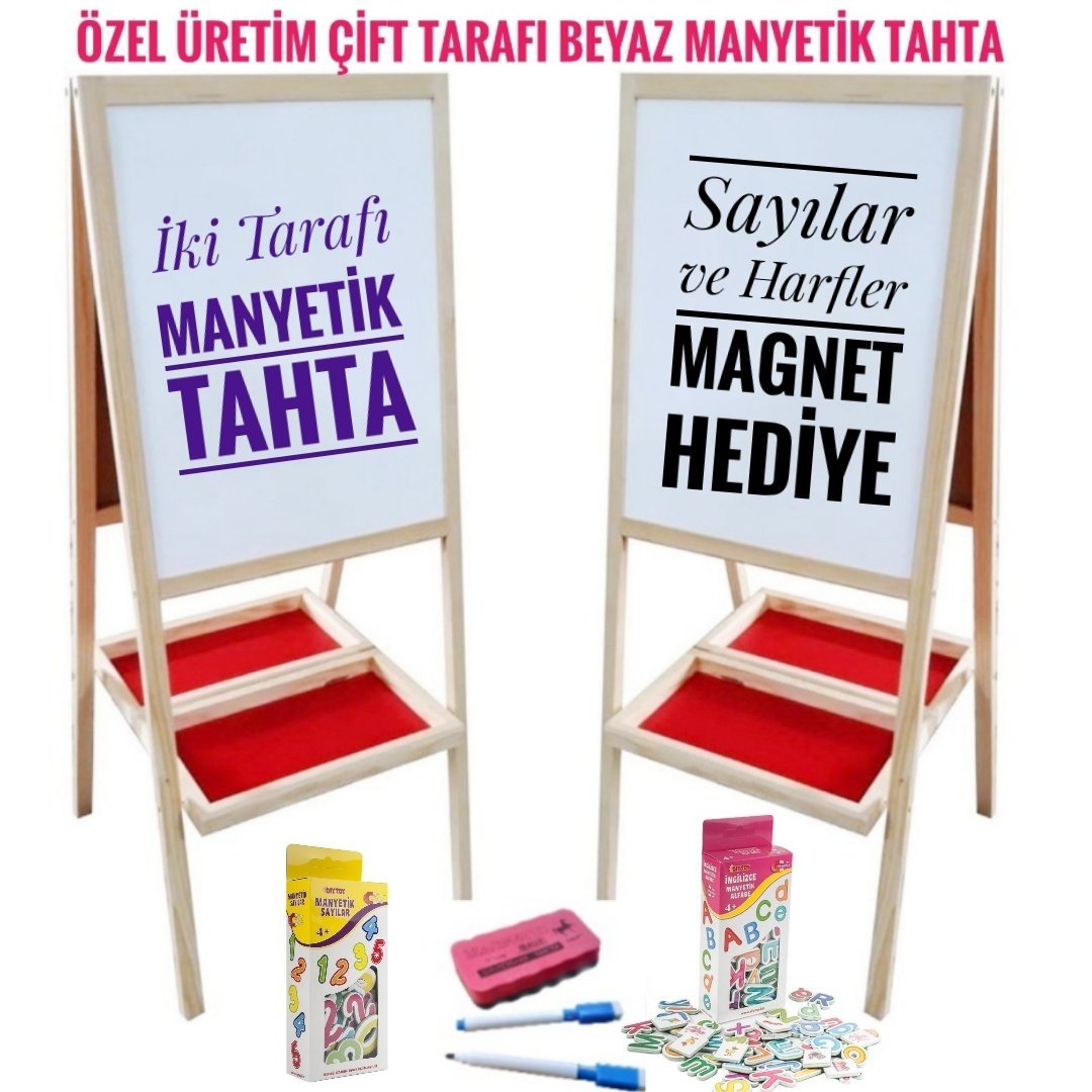 Çift Taraflı Beyaz - Beyaz Manyetik Tahta Harfler ve Sayılar Magnet Hediyeli