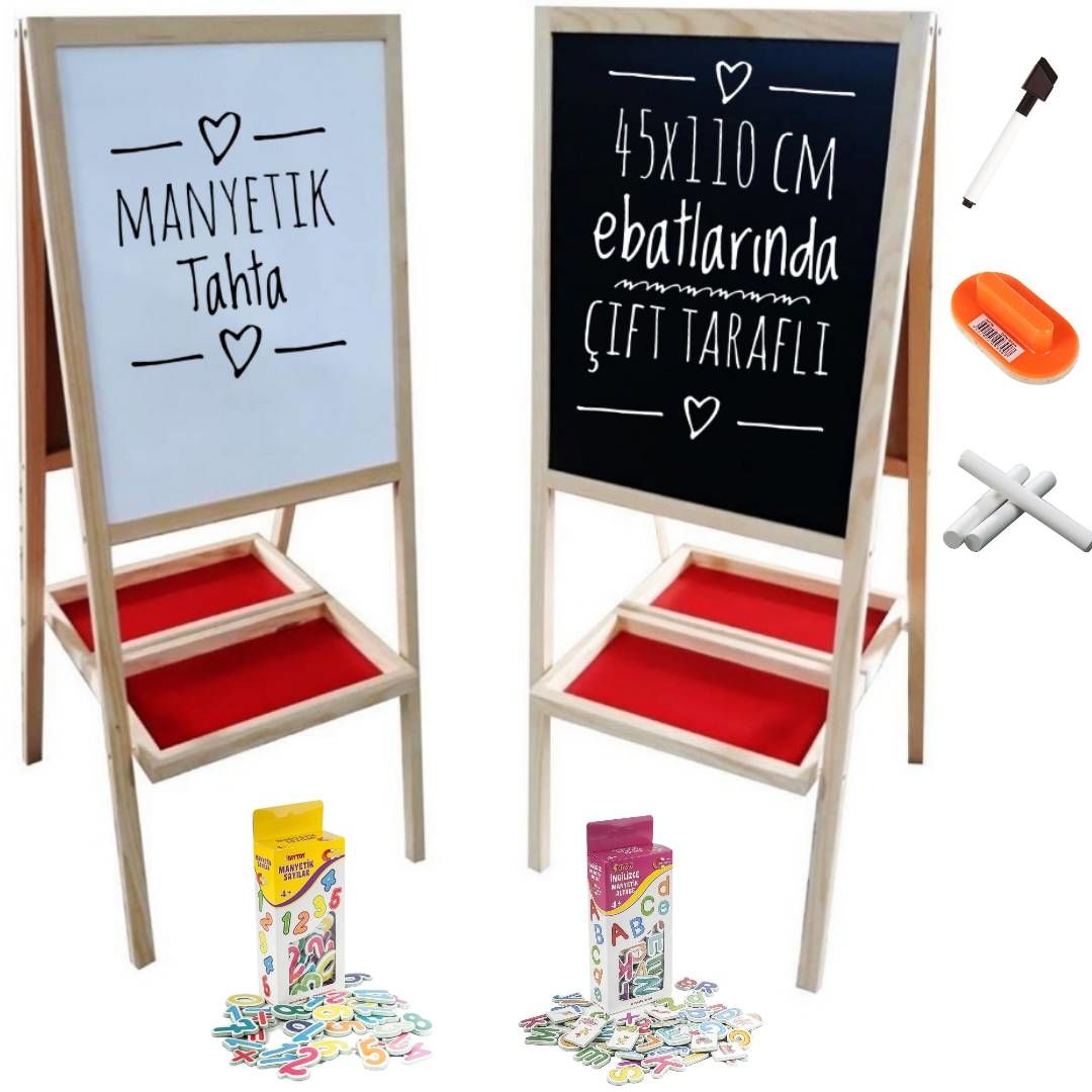 Manyetik Tahta Siyah-Beyaz Sayılar ve Harfler Magnet Hediyeli