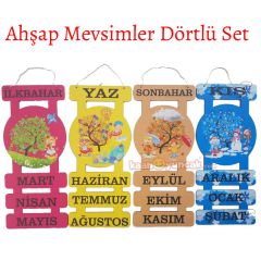 Ahşap Dört Mevsim ve Aylar Set Mevsimler Pano