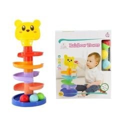 Gökkuşağı Katlı Kule Kaydırak Çıngıraklı Toplu Basket Oyunu 3 Adet Çıngıraklı Top 5 Katlı Kule