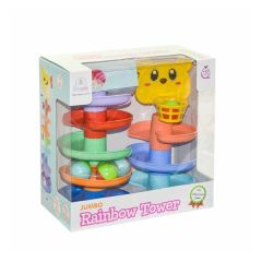 Gökkuşağı Katlı Kule Kaydırak Çıngıraklı Toplu Basket Oyunu 3 Adet Çıngıraklı Top 5 Katlı Kule