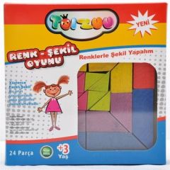 24 Parça Ahşap Renk ve Şekil Desen Oyunu