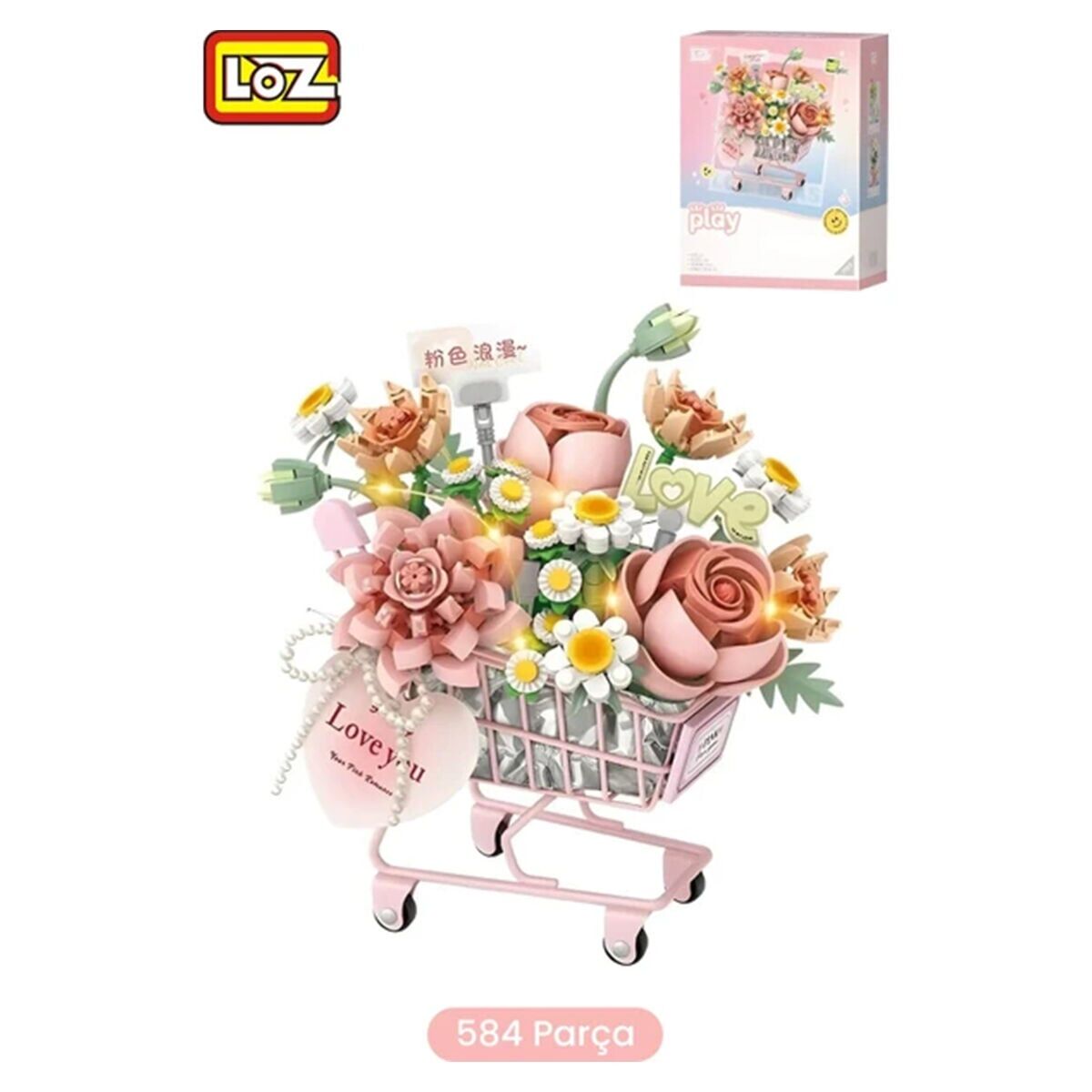 LZ4124 LOZ PEMBE ARABALI ÇİÇEKLER 584 PARÇA BLOCK