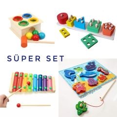 Ahşap Süper Set Dörtlü Oyuncak